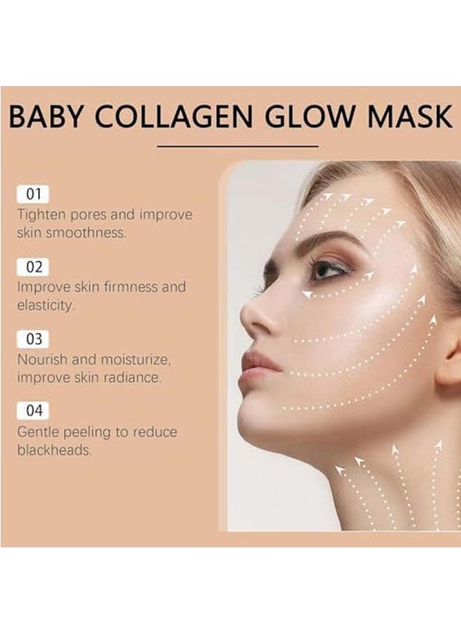 T3 Collagen Mask, Baby Collagen Glow Mask, Collagen Peel Off Mask, Hydrating Mask for Anti-Wrinkle, Anti-Aging, Pore Tightening, Firming Lifting Glowy Skin