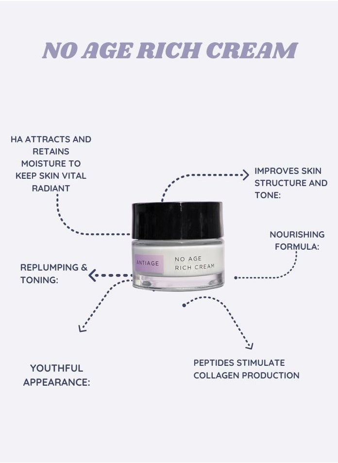 FACE NO AGE RICH CREAM  Enriched with Peptides and Hyaluronic, Specifically formulated for mature skin.