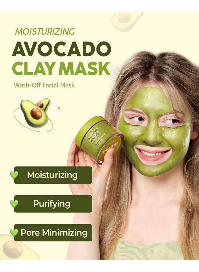 Moisturizing Avocado Clay Mask - Deep Pore Cleansing Detox Clay Mask With Bentonite, Kaolin Clay And Avocado - Vegan Clay Mask For Face And Body - (125Ml/4.23 Oz)