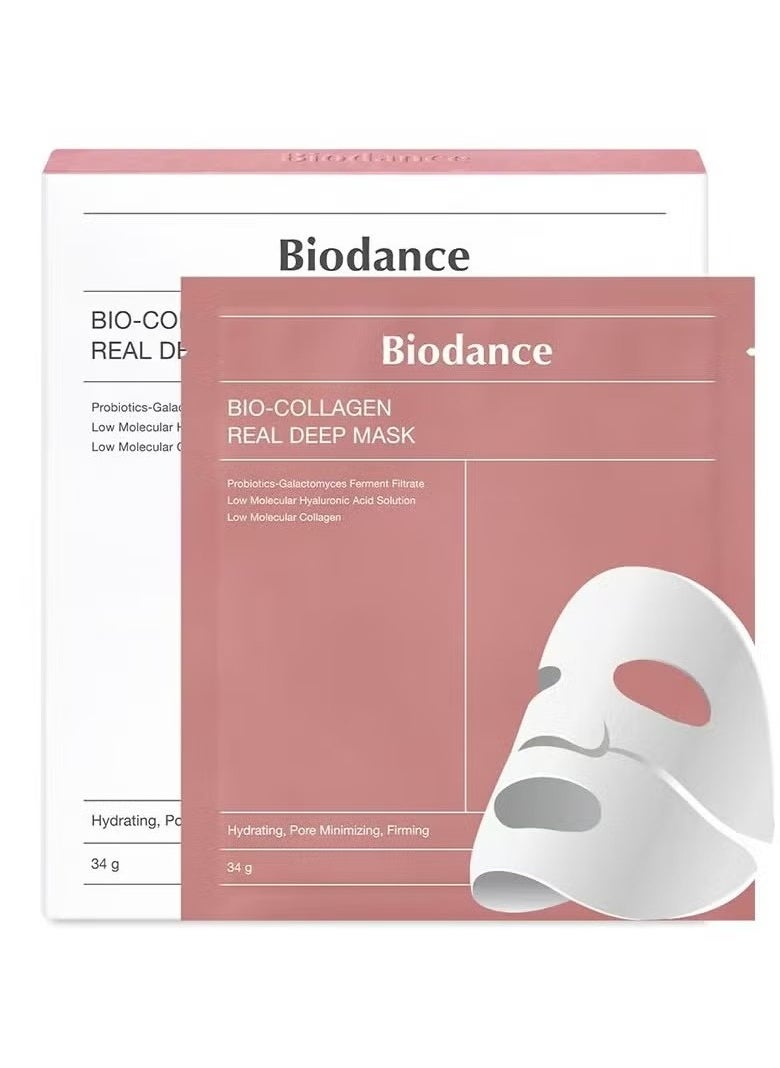 Bio-Collagen real deep mask Bio collagen pack of 4 each 34g,Hydrating facial sheet ,Pore minimizing collagen , firming and korean hydrating overnight.