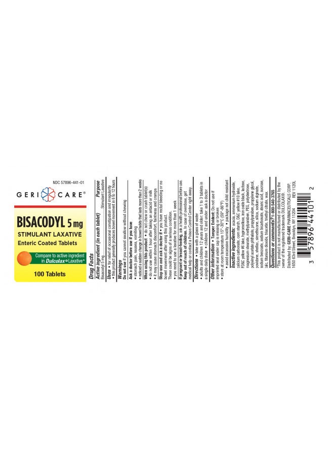 Bisacodyl 5Mg Stimulant Laxities Enteric Coated Tablets