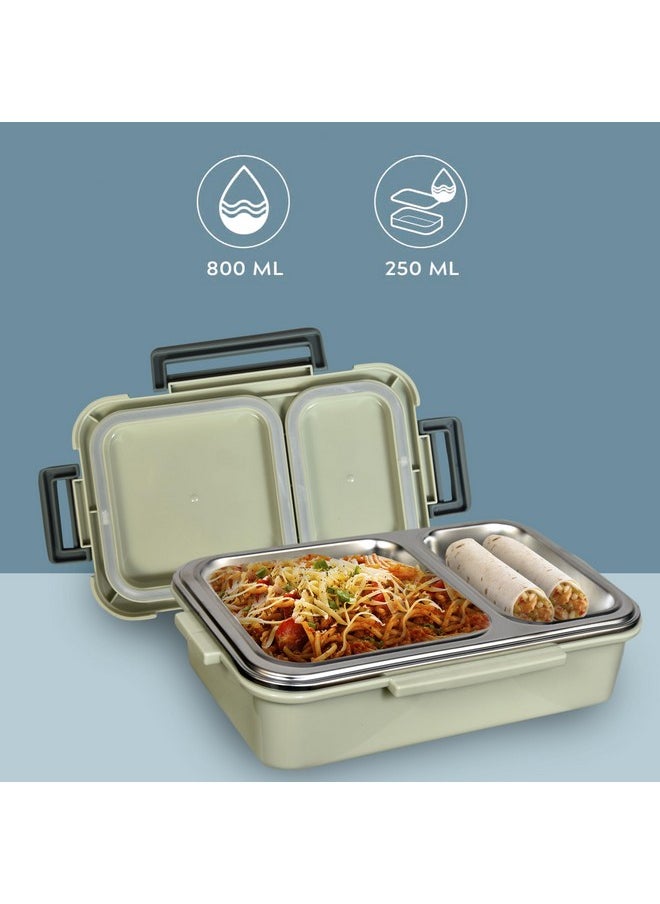 2 Compartment Lunch Box, 700Ml | 2 Units Insulated Lunch Boxes |Stainless Steel Lunch Box For Kids | Leak-Proof Snacks Tiffin Box For School (Light Green)