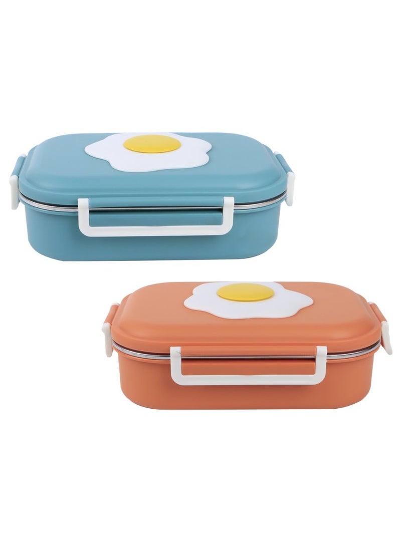 2 Comapartment Stainless Steel Interior with Plastic Exterior Airtight Lunch Box 24cm