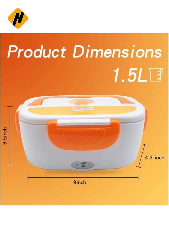 Electric Lunch Box 2 in 1, Portable Food Warmer Heating,Food-Grade Container, 12V 110V 40W Adapter, Car Truck Home Work Use, Spoon and 2 Compartments Included (orange)