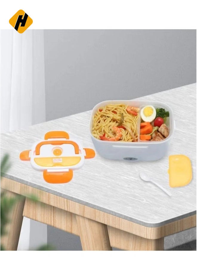 Electric Lunch Box 2 in 1, Portable Food Warmer Heating,Food-Grade Container, 12V 110V 40W Adapter, Car Truck Home Work Use, Spoon and 2 Compartments Included (orange)