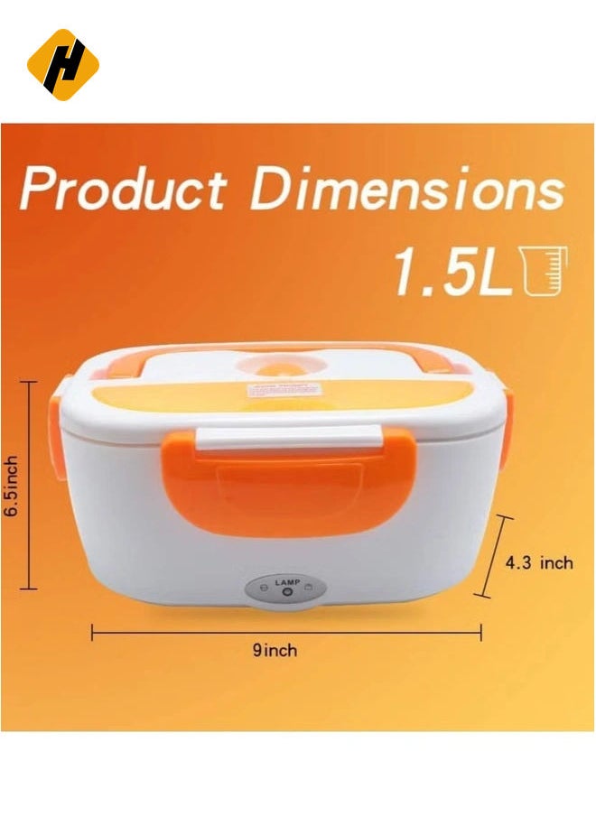 Electric Lunch Box 2 in 1, Portable Food Warmer Heating,Food-Grade Container, 12V 110V 40W Adapter, Car Truck Home Work Use, Spoon and 2 Compartments Included (orange)