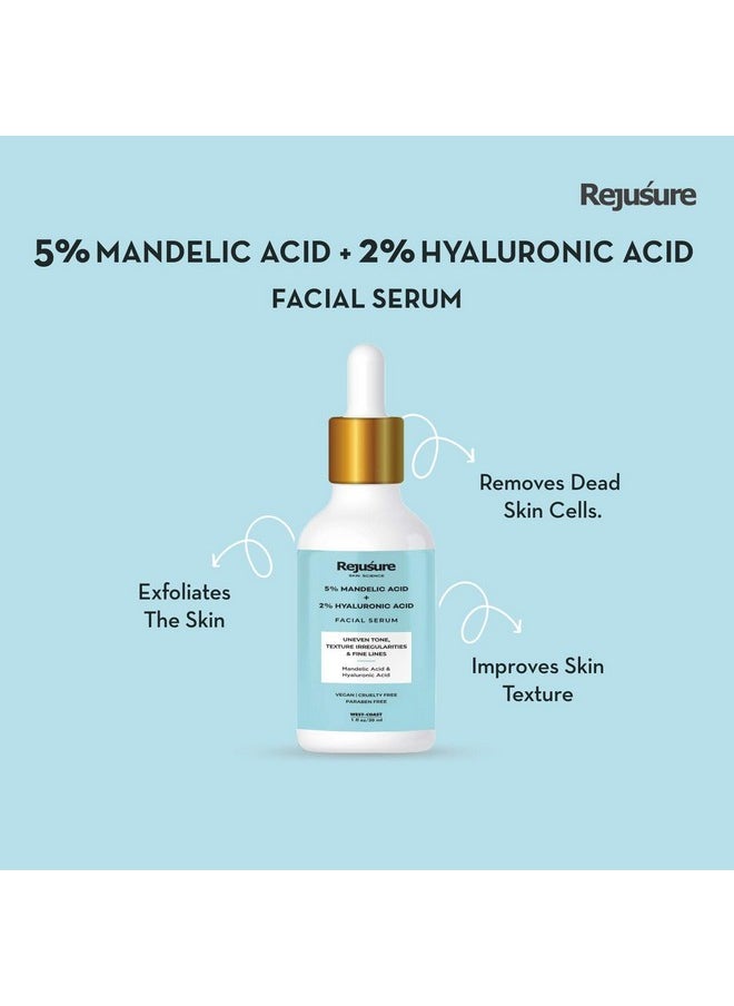 Mandelic Acid 5% + Hyaluronic Acid 2% Face Serum For Uneven Tone Texture Irregularities & Fine Line 30Ml (Pack Of 2)