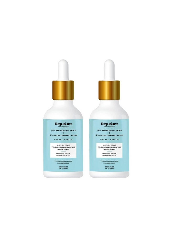 Mandelic Acid 5% + Hyaluronic Acid 2% Face Serum For Uneven Tone Texture Irregularities & Fine Line 30Ml (Pack Of 2)