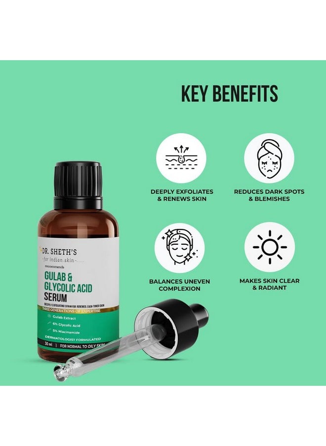 Gulab & 6% Glycolic Acid & 5% Niacinamide Instant Brightening Face Serum | Improves Skin Texture & Uneven Skin | Normal To Oily Skin | Sensitive Skin | 30Ml