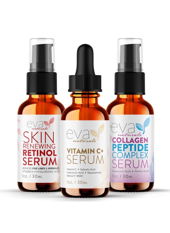 Trifecta Serum Bundle - Vitamin C Plus, Collagen Peptide Serum, Retinol Serum - Serum Set For Collagen Boost, Anti Aging & Youthful Glowing Skin