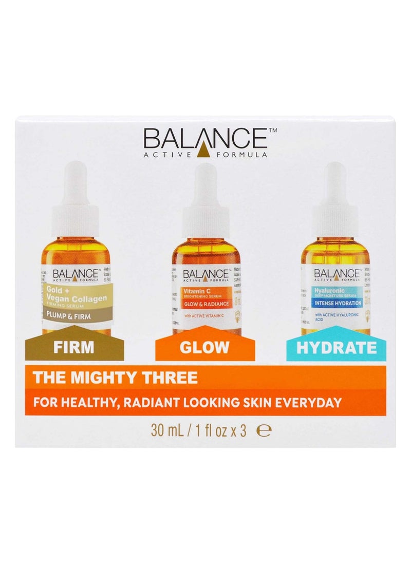 The Mighty Three, Combo Pack of Vitamin C,Hyarulonic and Gold+Vegan Serum, Breakthrough Active Ingredients Visible Results.Three Targeted Serums That You Can Layer Together Or Use Individually,3X30ml