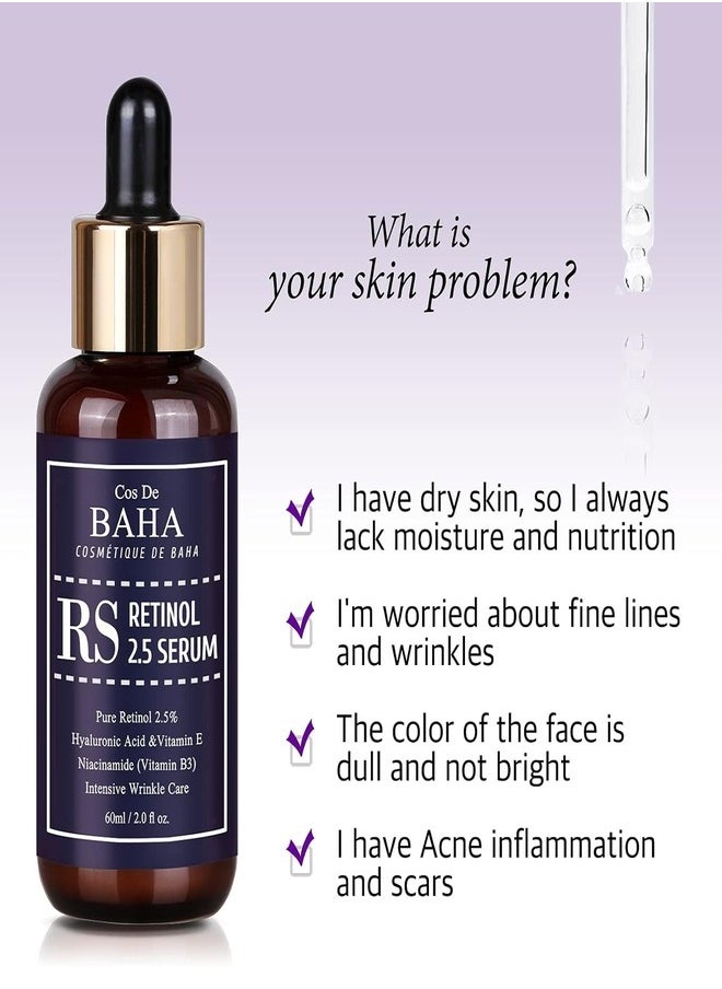 Cos De BAHA (RS) Retinol 2.5% Solution Face Serum with Vitamin E - Facial Crepe Erasing, Age Spot Remover, High-Strength Solution for Face 30ml