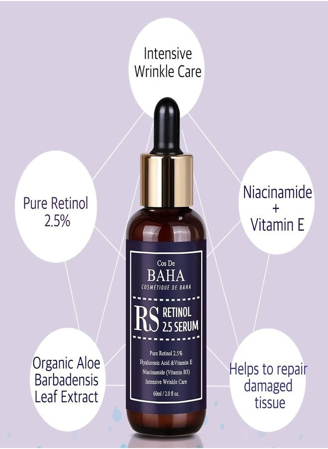 Cos De BAHA (RS) Retinol 2.5% Solution Face Serum with Vitamin E - Facial Crepe Erasing, Age Spot Remover, High-Strength Solution for Face 30ml