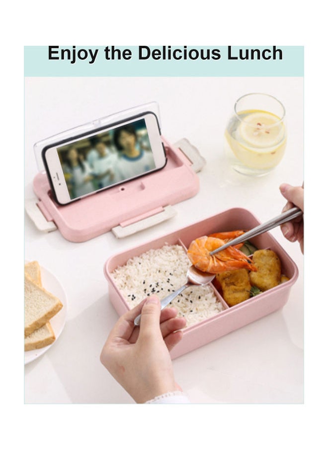 Leakproof Portable Lunch Box With Spoon And Chopsticks Pink 21.50x7.50x14.50cm