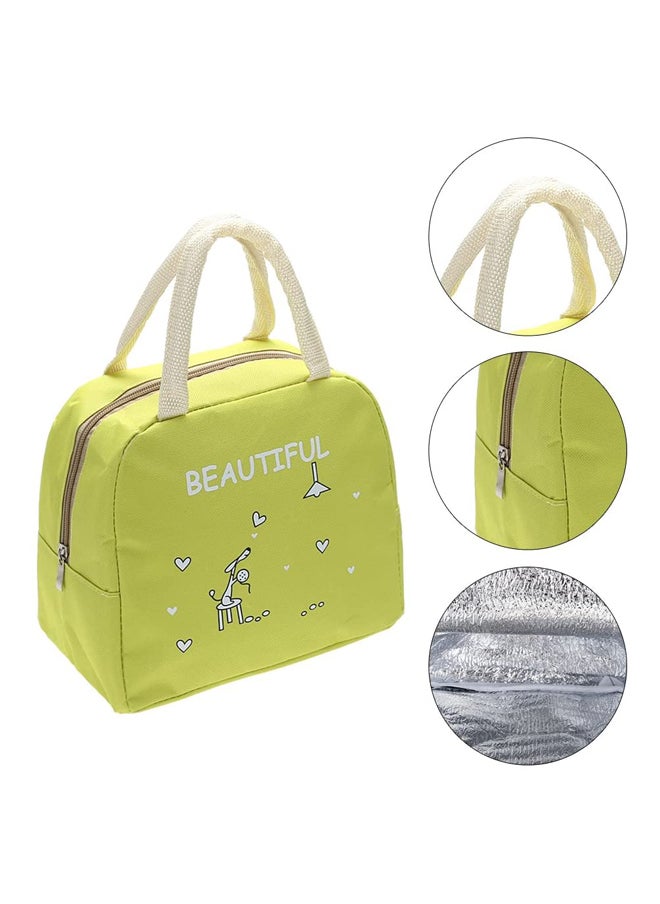 Portable Canvas Lunch Bag Green/White 25x21x14cm