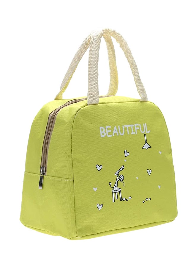 Portable Canvas Lunch Bag Green/White 25x21x14cm