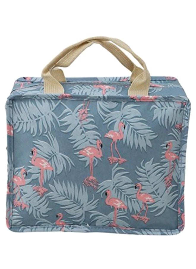 Flamingo Print Insulated Food Container Lunch Bag Blue/Grey/Pink One Size