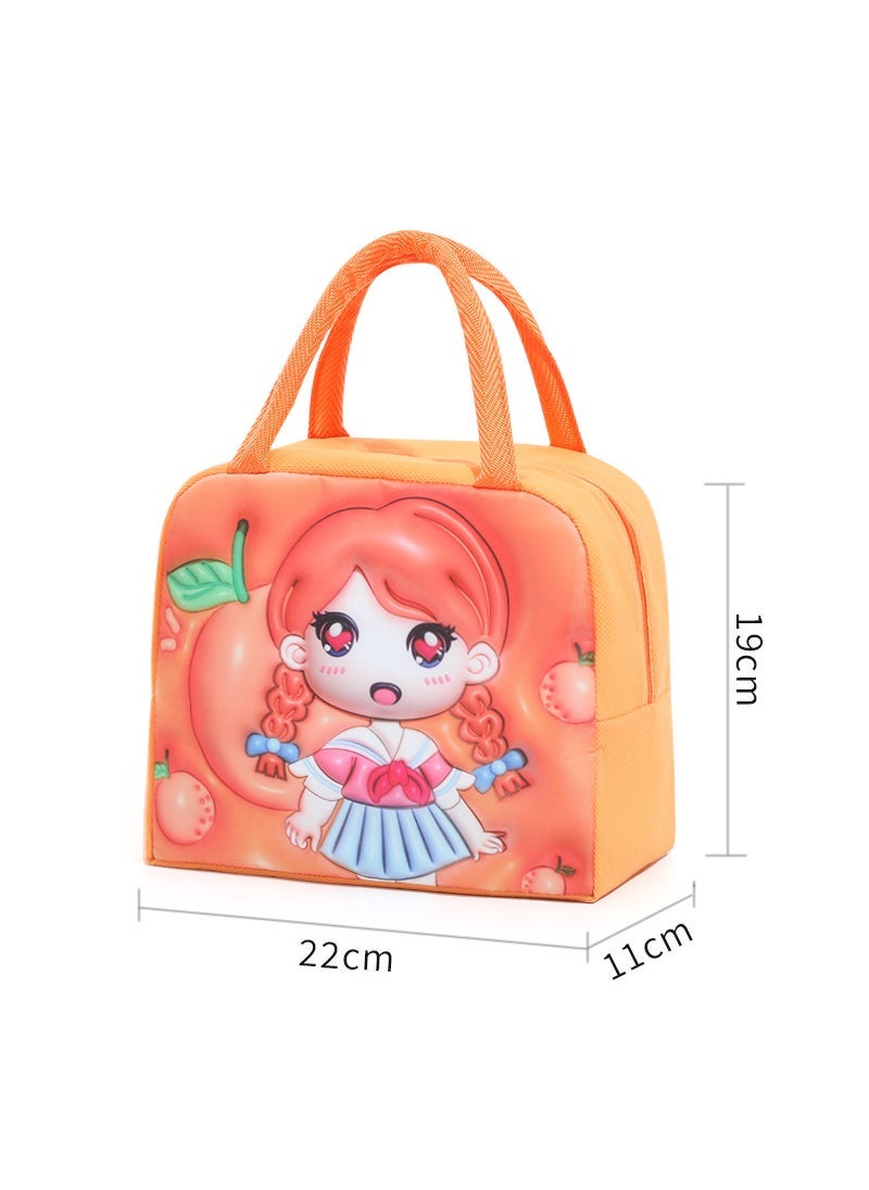 New Kids Cartoon Lunch Bag Insulated Thermal Orange cute treasure