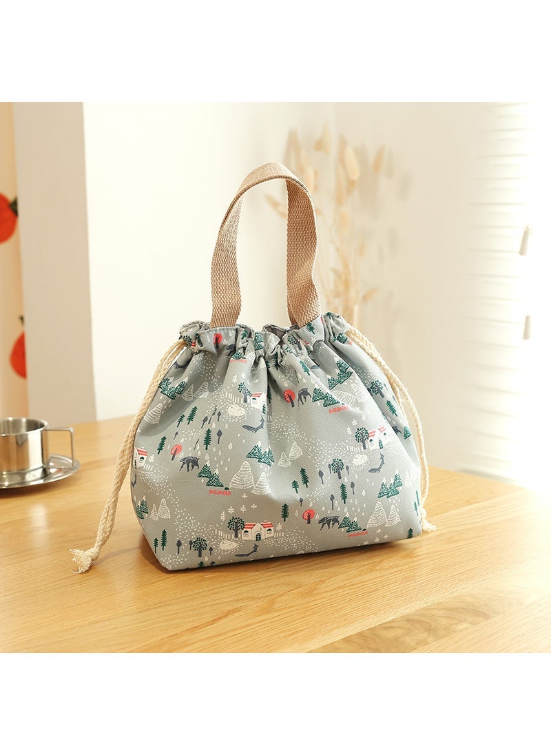 Large Capacity Lunch Bag Drawstring Insulated Green Snow House Drawstring Lunch Box Bag