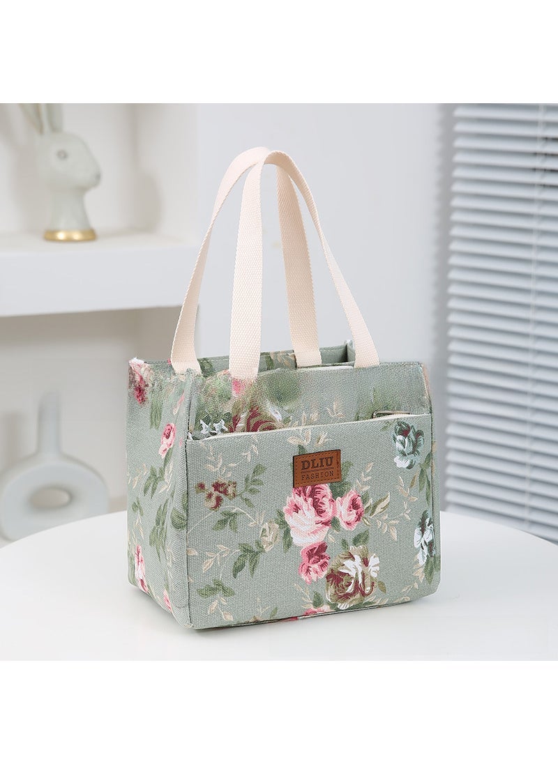 New Printed Lunch Bag Insulated Waterproof Green Flowers