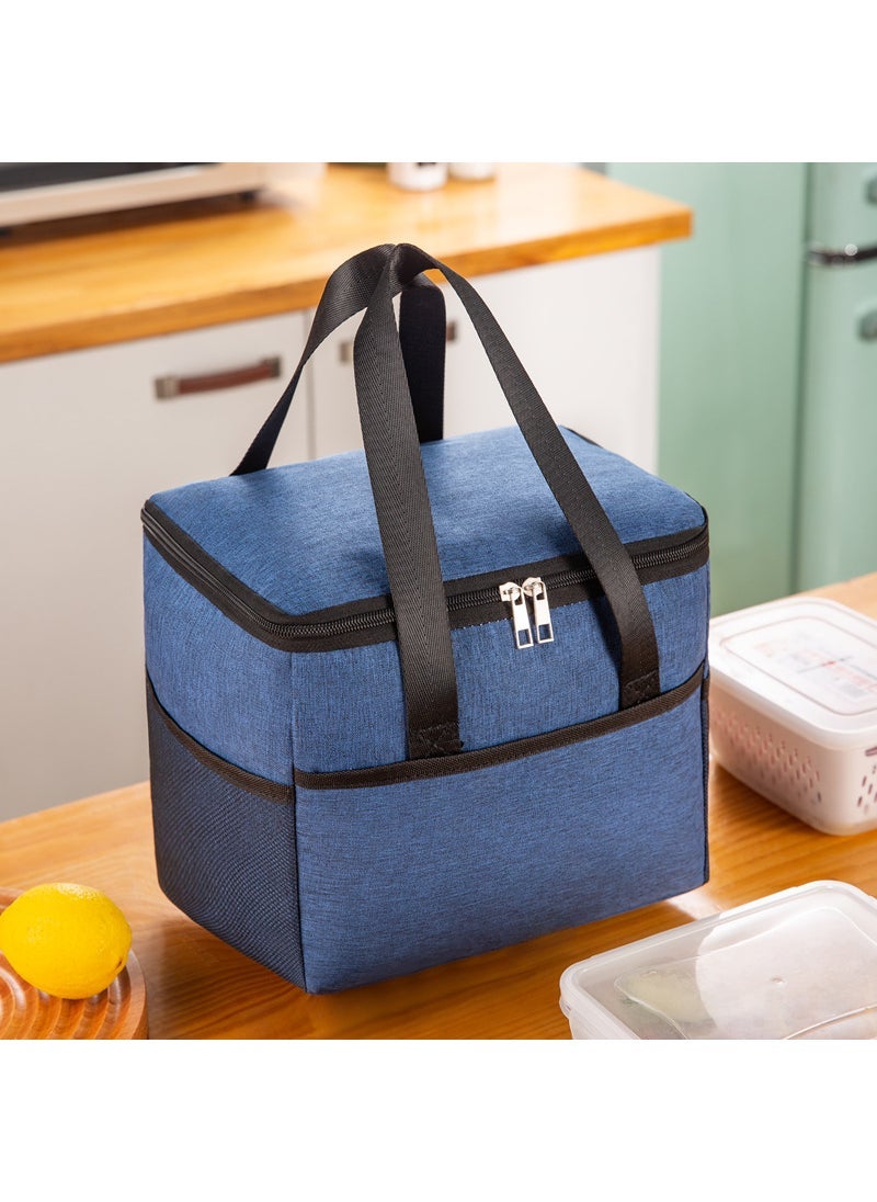 Large Cationic Insulated Lunch Bag Waterproof Picnic Ice Pack Navy blue