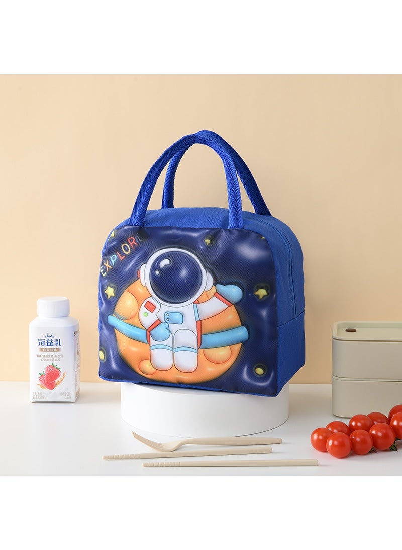 3D Cartoon Insulation Bag Childrens Portable Insulation Bag Oxford Cloth Lunch Bag Cute Lunch Bag Student Lunch Box Bag The Blue Spaceman