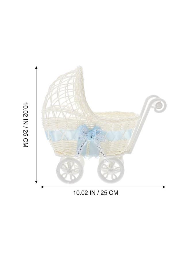 Baby Doll Stroller Imitation Toys Doll Stroller Vintage Wicker Pram Rattan Woven Flower Basket with Wheels for Doll Carrier Pretend Play Toy Random Color