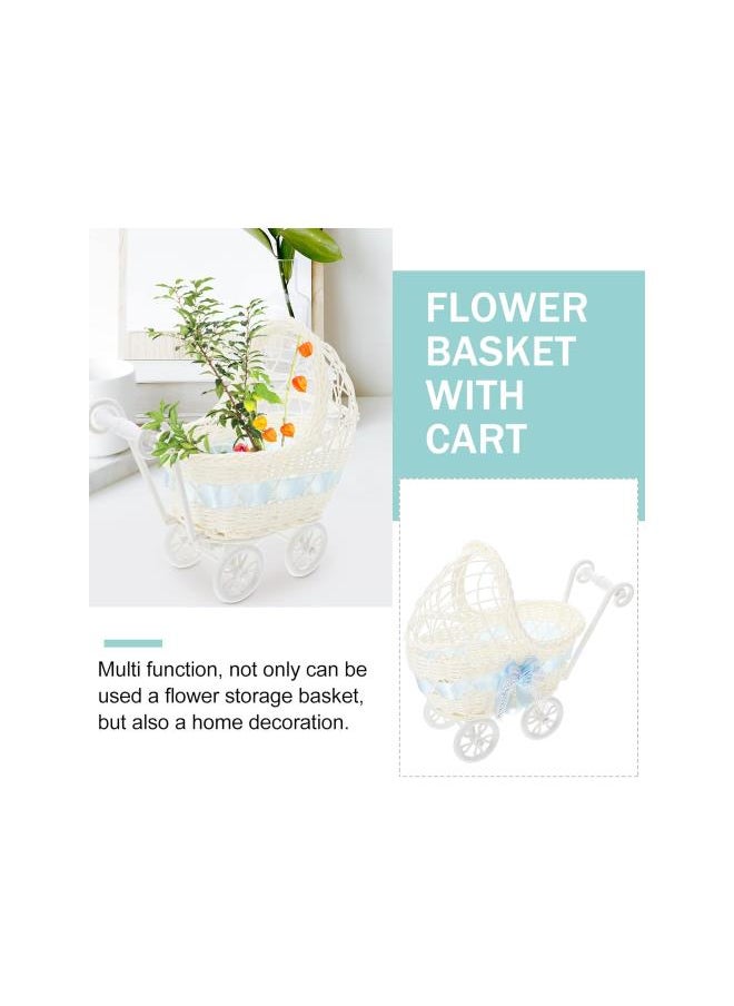 Baby Doll Stroller Imitation Toys Doll Stroller Vintage Wicker Pram Rattan Woven Flower Basket with Wheels for Doll Carrier Pretend Play Toy Random Color