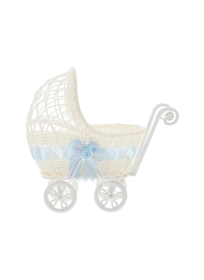 Baby Doll Stroller Imitation Toys Doll Stroller Vintage Wicker Pram Rattan Woven Flower Basket with Wheels for Doll Carrier Pretend Play Toy Random Color