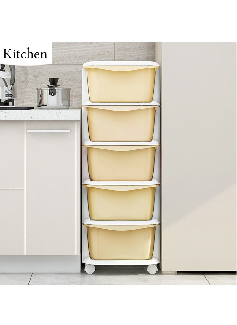 Drawer Storage Cabinet Plastic Toys Organizer Box Clothes Storage Container Rolling Cart with Wheels for Kitchen Bathroom Organizer Cabinet (37cm, YELLOW )