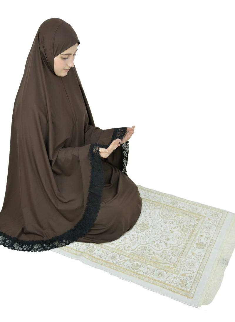 Two Piece Islamic prayer dress women with Lace - Prayer Clothes for Women - Prayer Abaya For women - Jilbab 2 piece, Umrah essentials for women - Prayer set