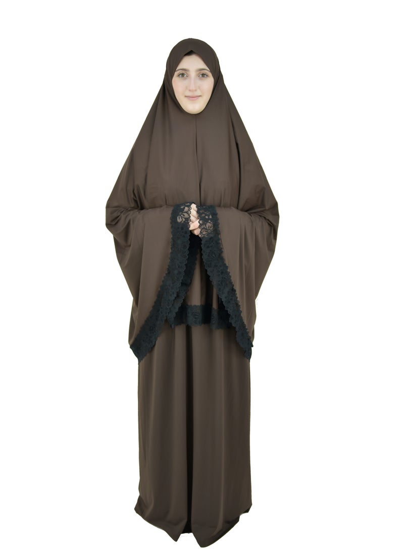 Two Piece Islamic prayer dress women with Lace - Prayer Clothes for Women - Prayer Abaya For women - Jilbab 2 piece, Umrah essentials for women - Prayer set