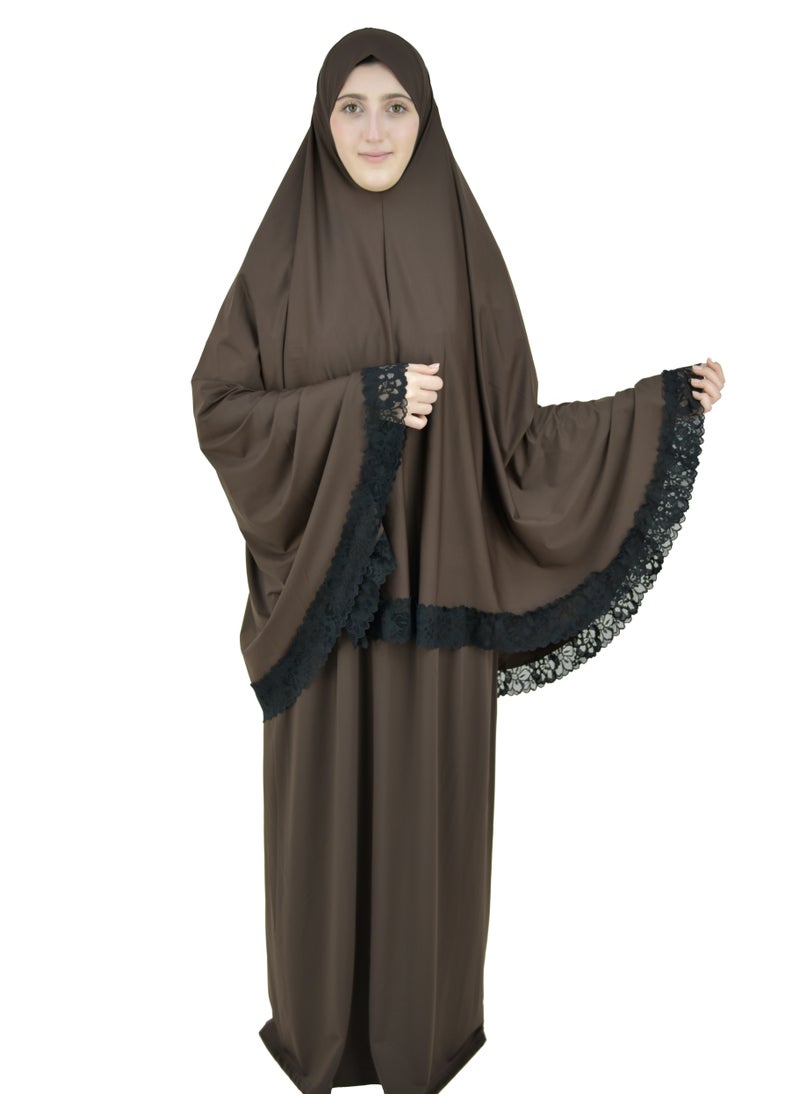 Two Piece Islamic prayer dress women with Lace - Prayer Clothes for Women - Prayer Abaya For women - Jilbab 2 piece, Umrah essentials for women - Prayer set