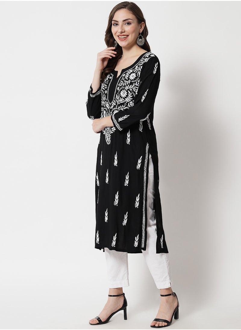 Women Hand Embroidered Chikankari Rayon Kurta-AL3451