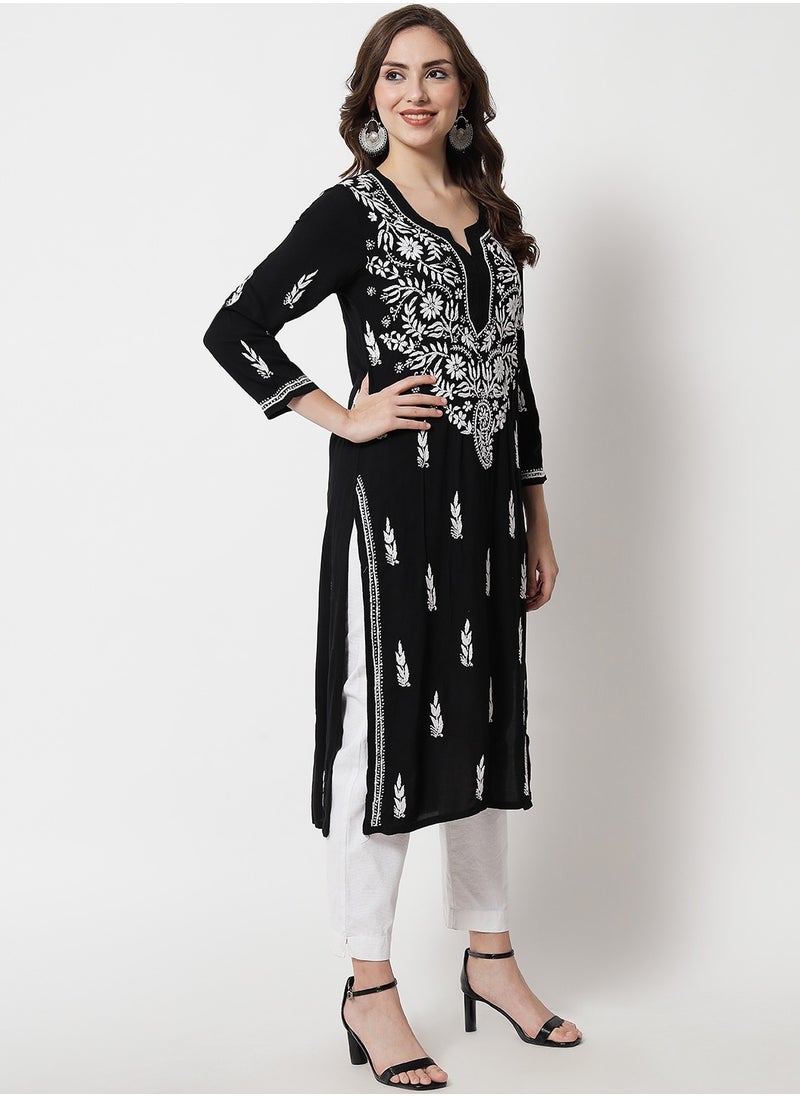 Women Hand Embroidered Chikankari Rayon Kurta-AL3451