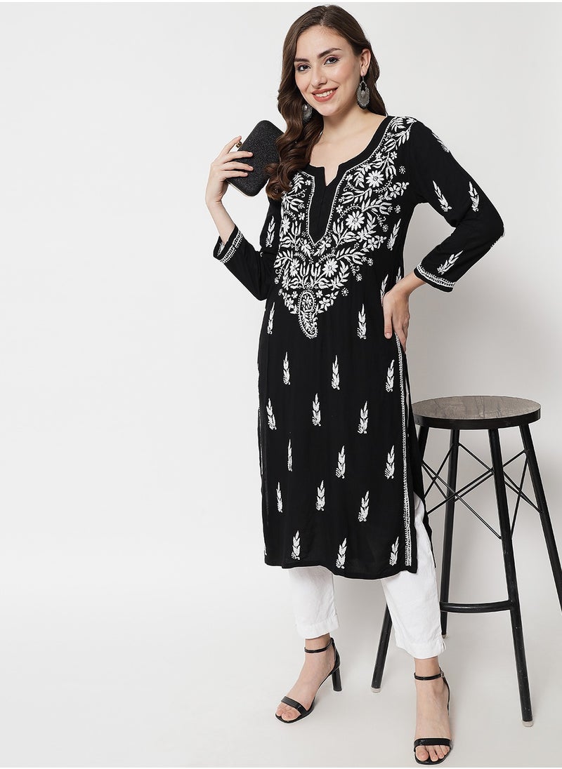 Women Hand Embroidered Chikankari Rayon Kurta-AL3451