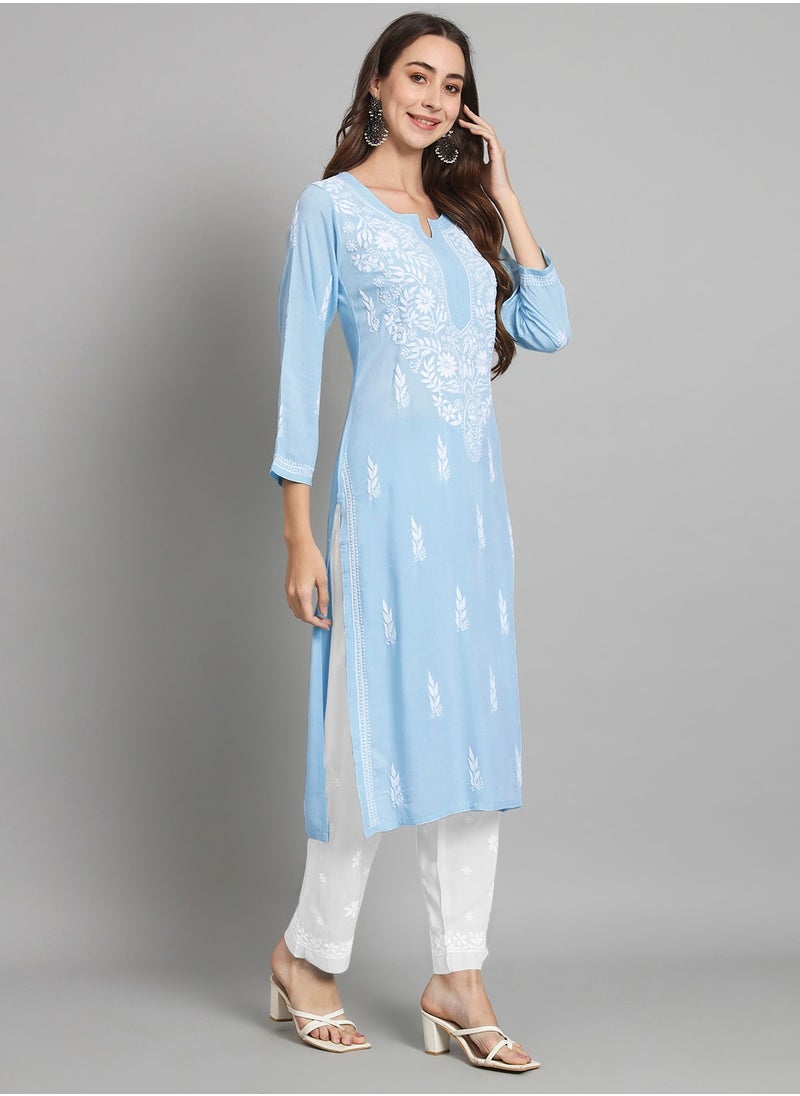 Women Hand Embroidered Chikankari Rayon Kurta-AL3451