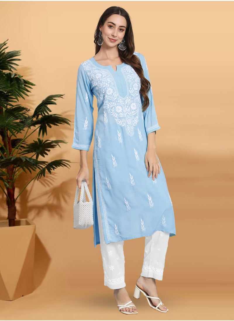 Women Hand Embroidered Chikankari Rayon Kurta-AL3451