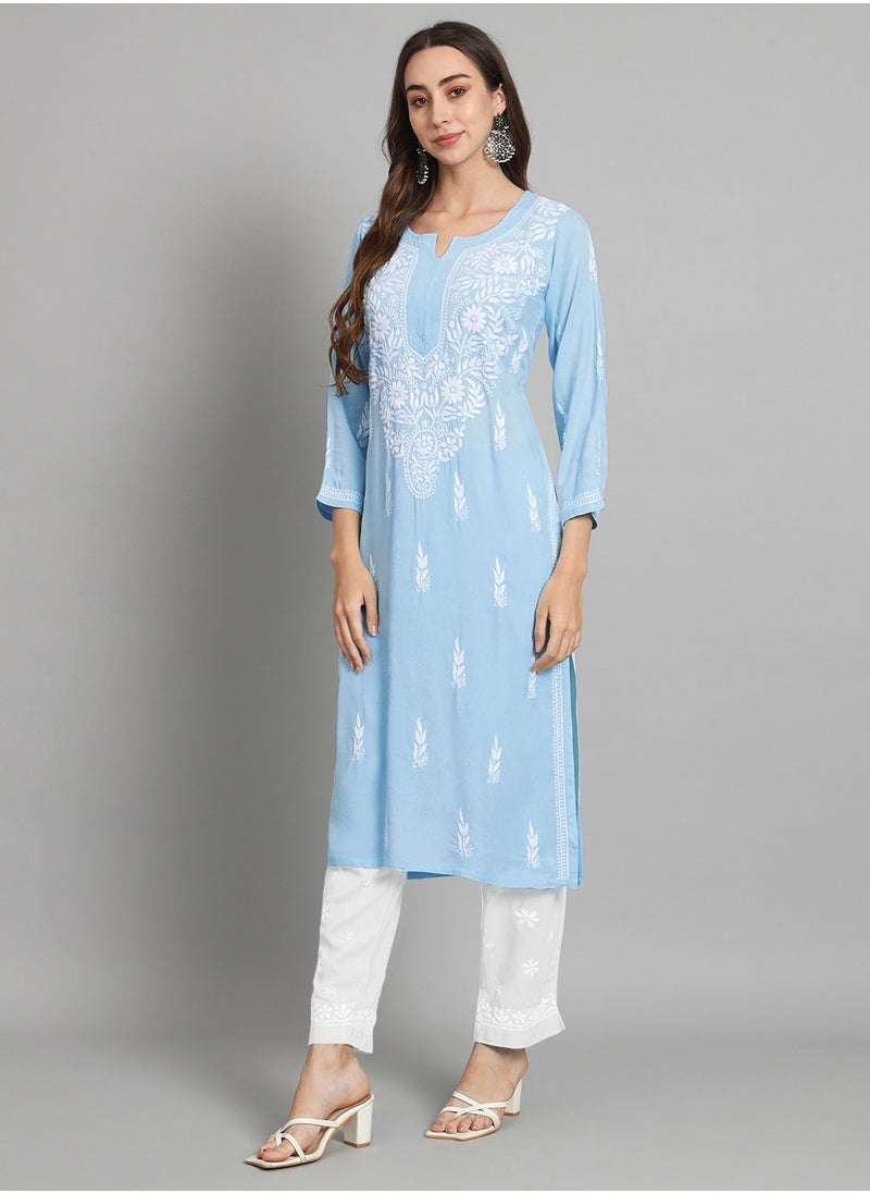 Women Hand Embroidered Chikankari Rayon Kurta-AL3451