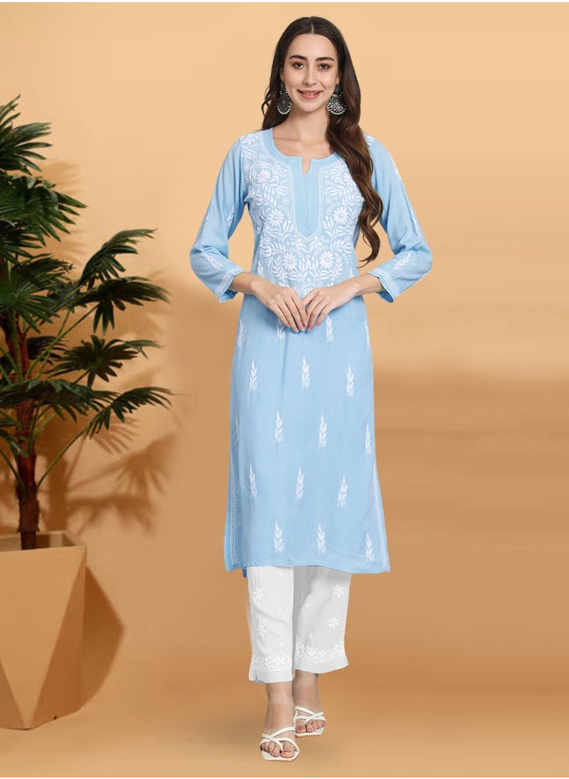 Women Hand Embroidered Chikankari Rayon Kurta-AL3451