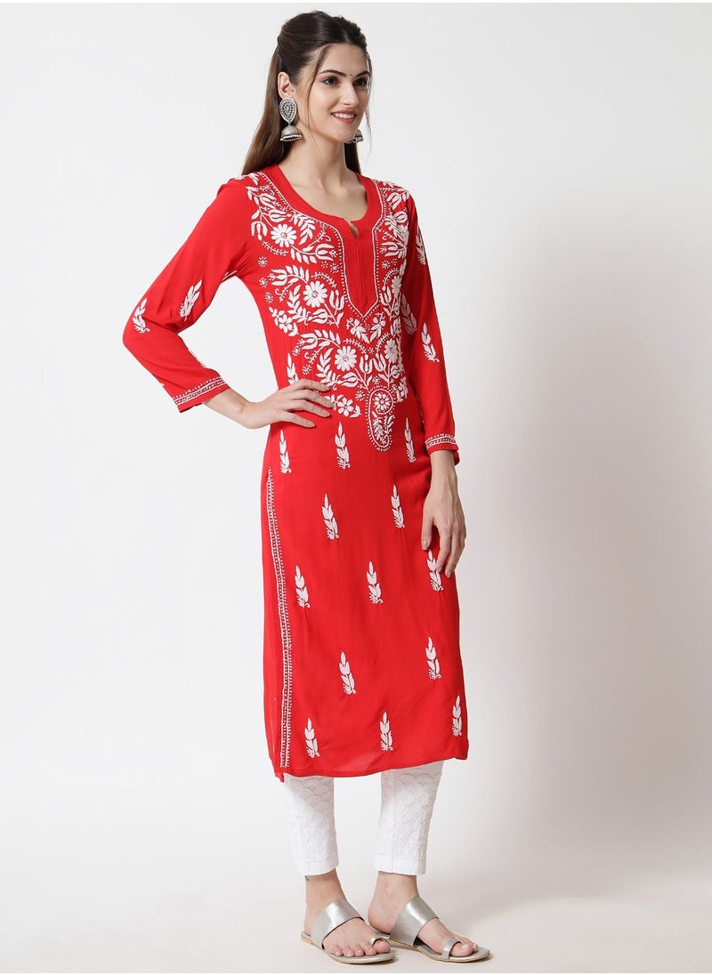 Women Hand Embroidered Chikankari Rayon Kurta-AL3451