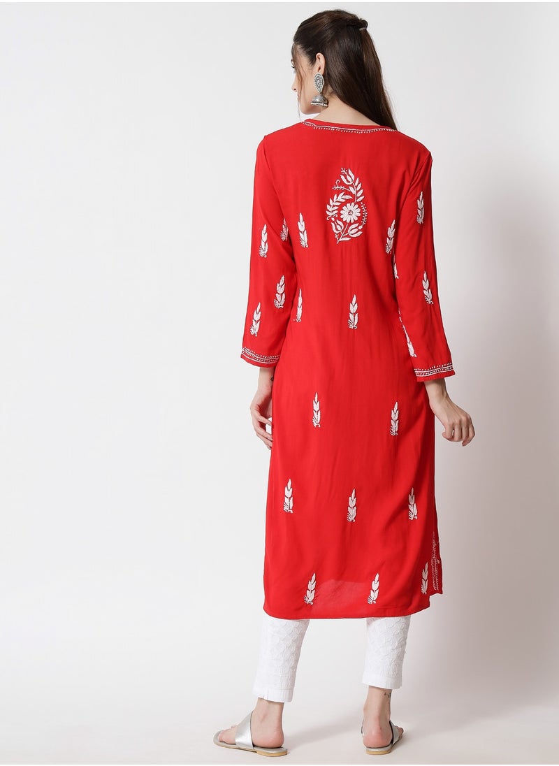 Women Hand Embroidered Chikankari Rayon Kurta-AL3451