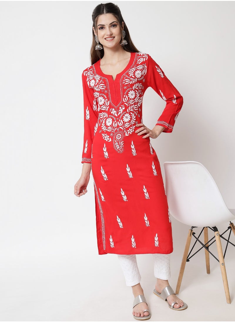 Women Hand Embroidered Chikankari Rayon Kurta-AL3451