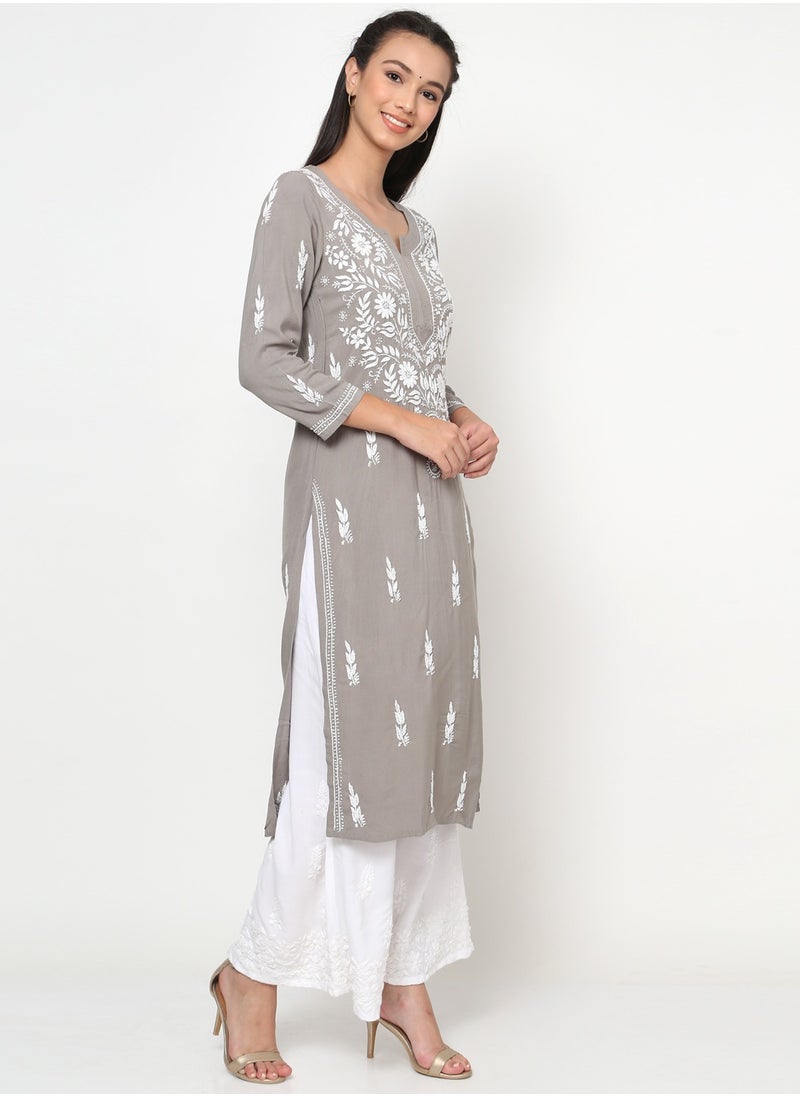 Women Hand Embroidered Chikankari Rayon Kurta-AL3451