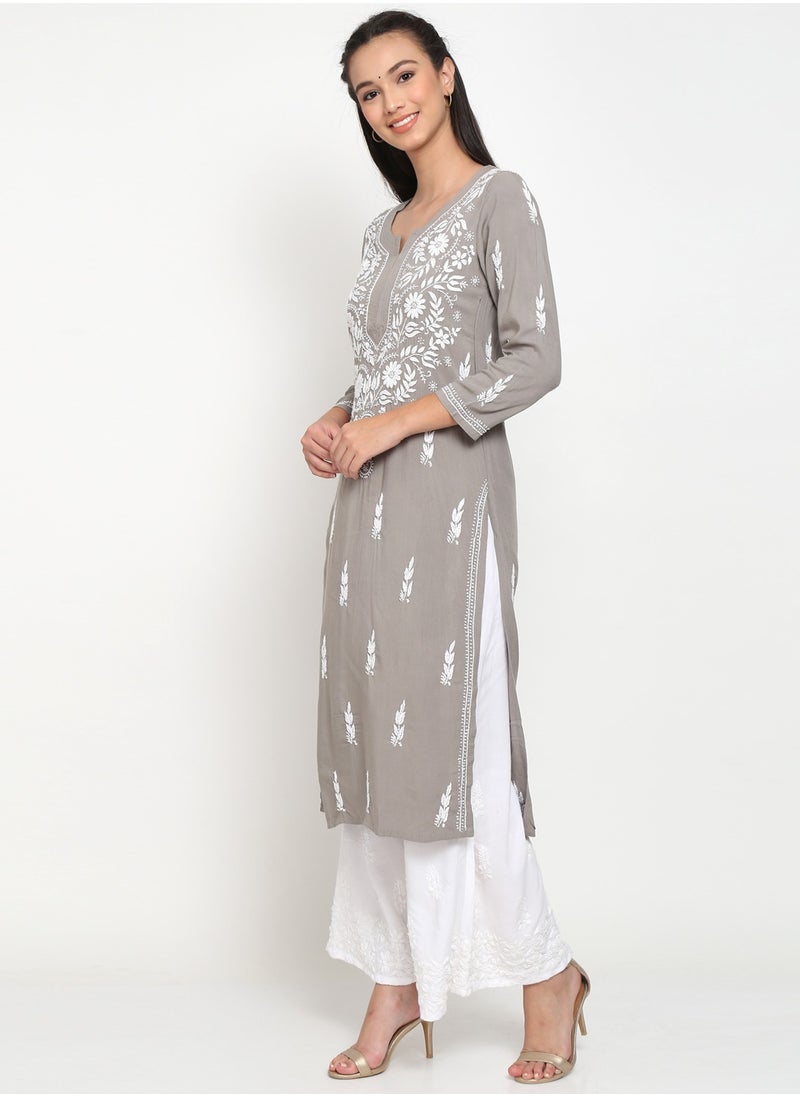 Women Hand Embroidered Chikankari Rayon Kurta-AL3451