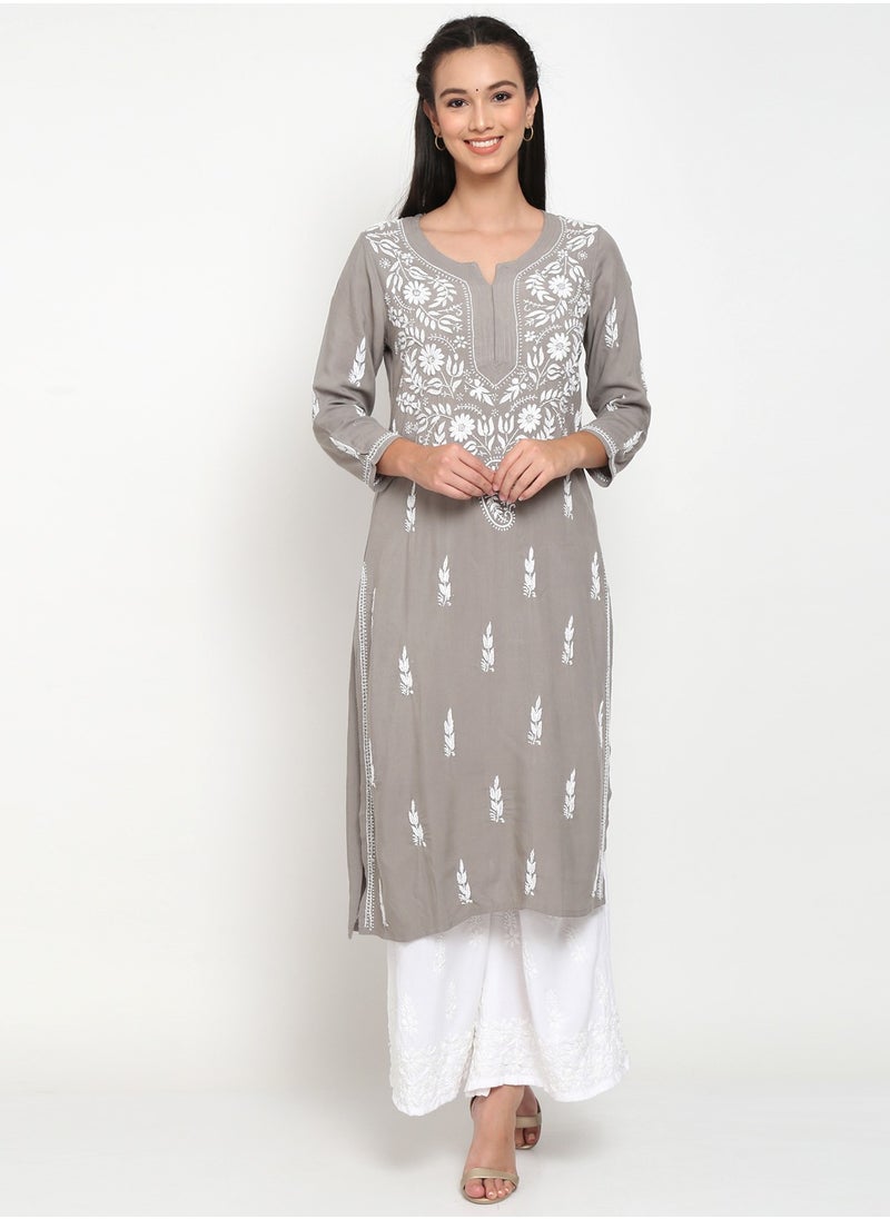 Women Hand Embroidered Chikankari Rayon Kurta-AL3451