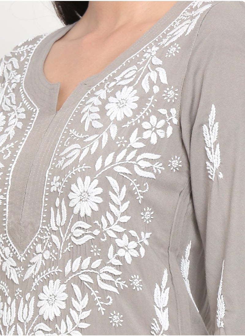 Women Hand Embroidered Chikankari Rayon Kurta-AL3451