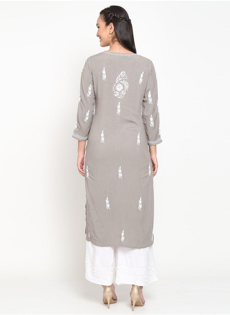 Women Hand Embroidered Chikankari Rayon Kurta-AL3451