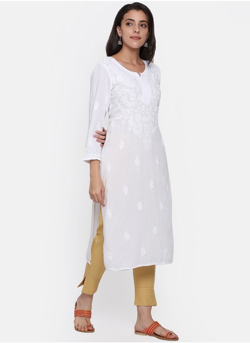Women Hand Embroidered Chikankari Rayon Kurta-AL3451