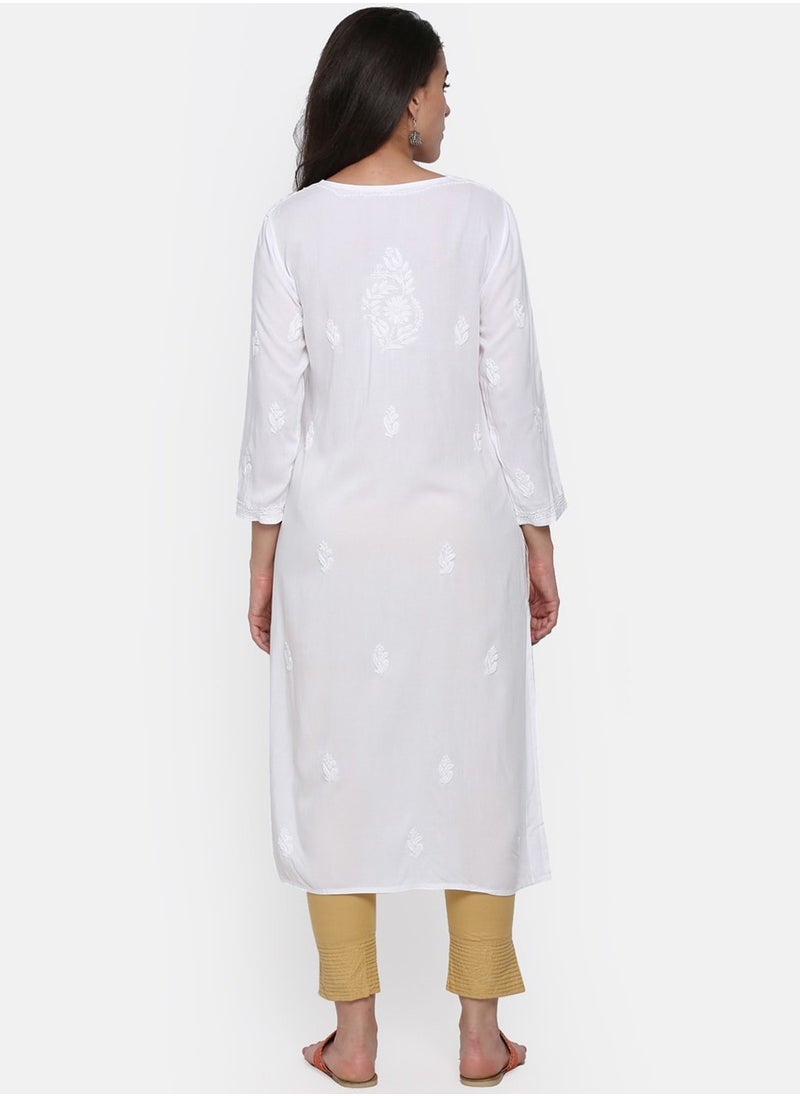 Women Hand Embroidered Chikankari Rayon Kurta-AL3451